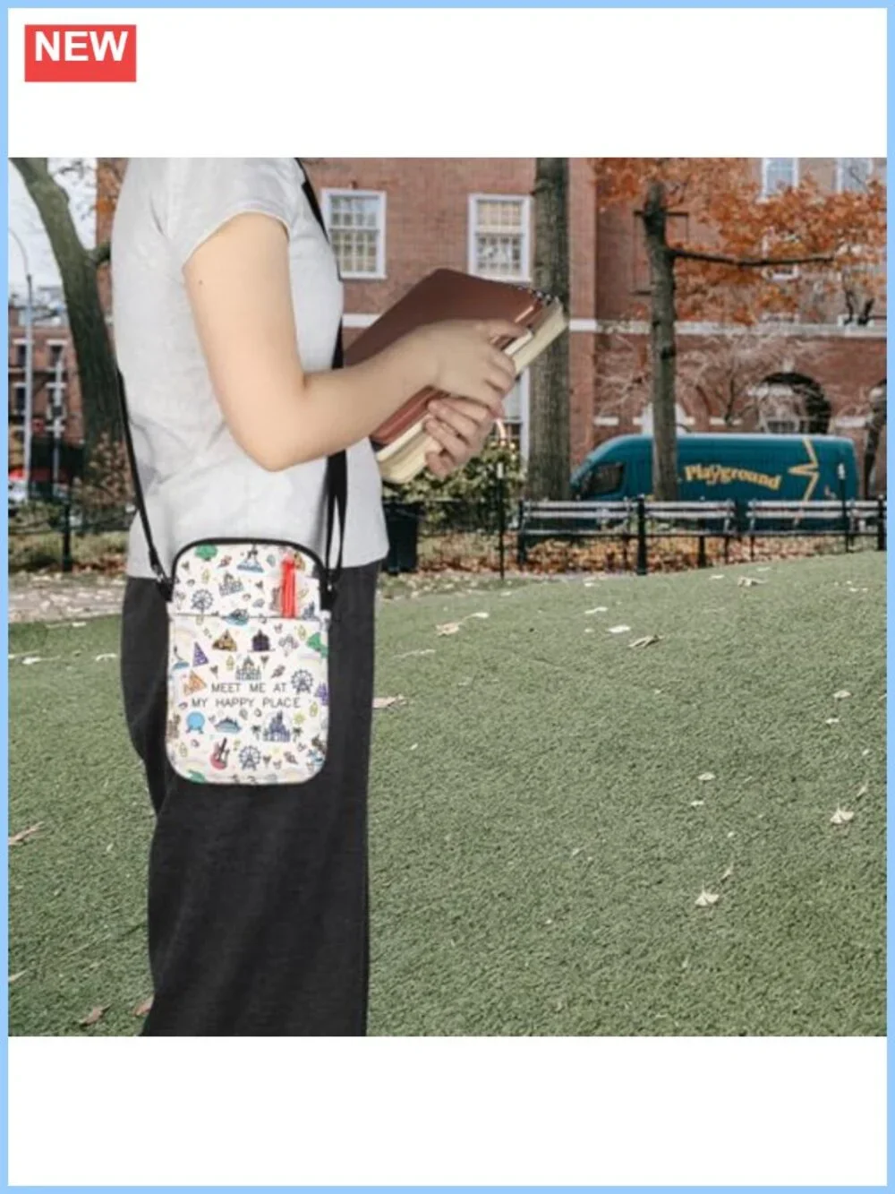 Women's Canvas Printed Crossbody Bag Mini Travel Purse with Zipper